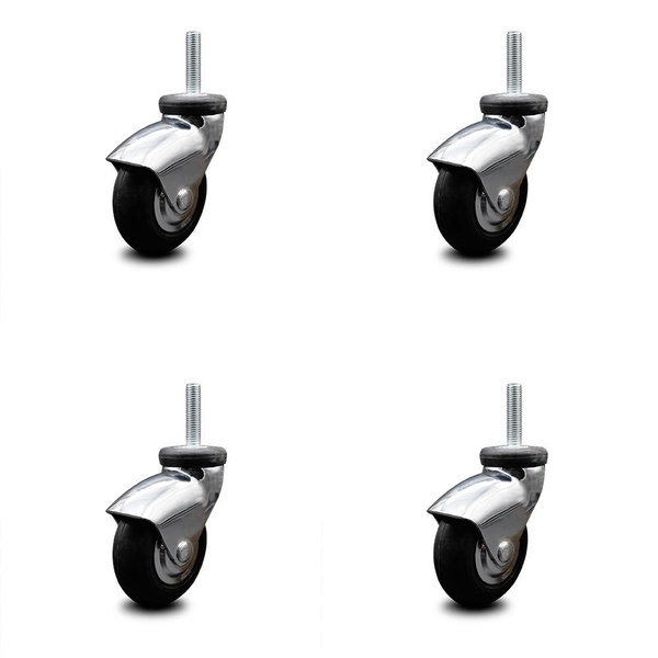 Service Caster 3 Inch Bright Chrome Hooded Neoprene Rubber 12mm Threaded Stem Casters SCC, 4PK SCC-TS03S310-NPRB-BC-M1215-4